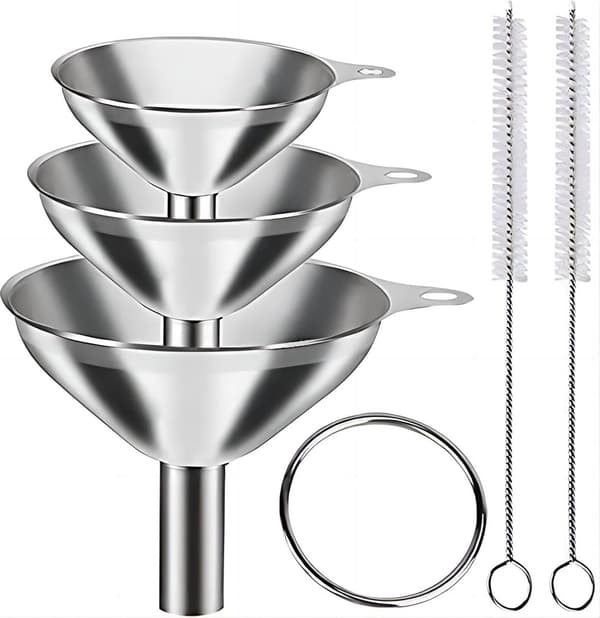 Trattset i rostfritt stål, 3-pack, för eteriska oljor, vätskor, pulver, diskmaskinssäkert