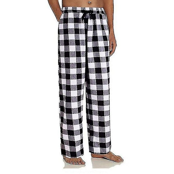 Männs Pyjamasbyxor med Fickor, Mjuka Flanell Rutig Pyjamas Sovbyxor S Vit White S