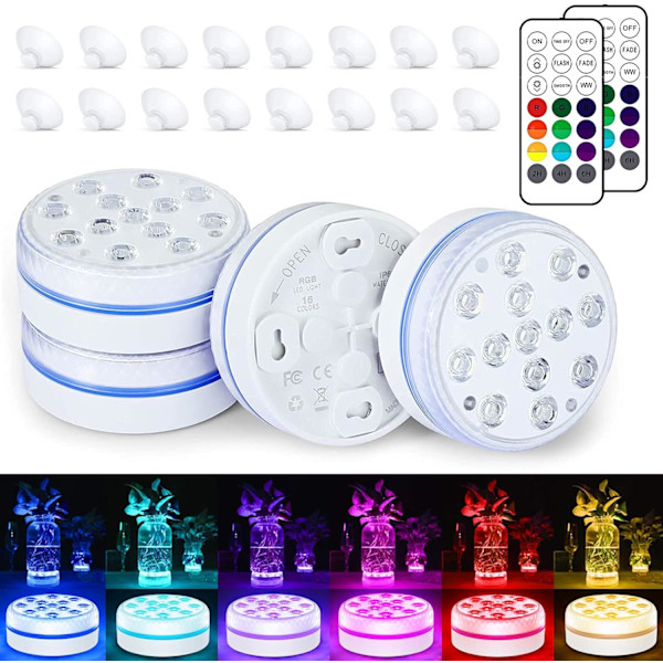 LED-lampe til pool, nedsænkbar, 16 RGB-farver, 30-50 timers belysningstid, IP68 vandtæt, dekoration-XF15-