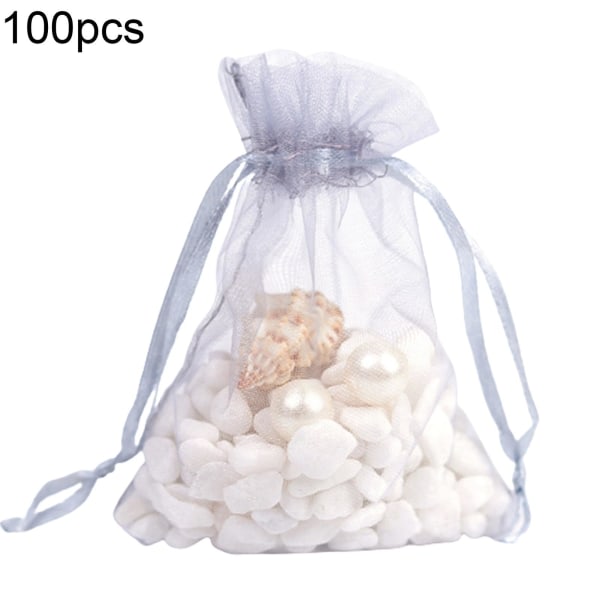 100 st vanligt garn presentpåse Bröllopsfavoriter Lucky Pouch förvaringsbehållare Grå 7x9cm