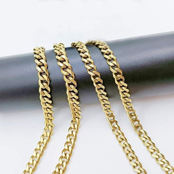 Guldpläterad pansarlänk i rostfritt stål med 18k guld 7mm tjock,45 cm lång