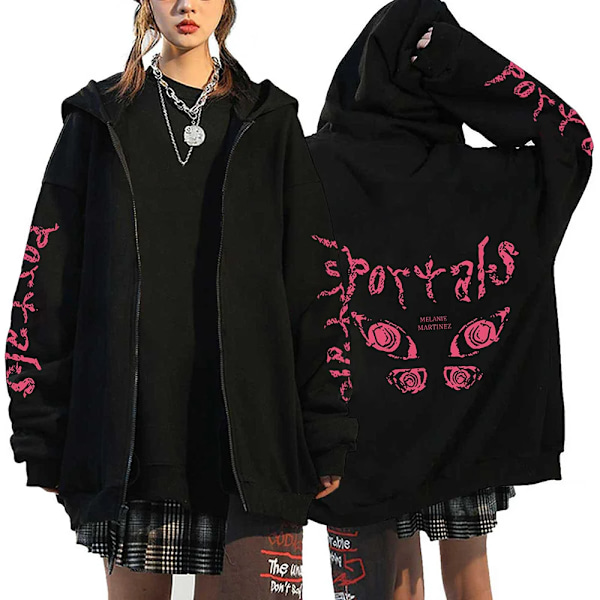 Melanie Martinez Portals Hupparit Piirretty Vetoketju Huppareita Hip Hop Streetwear Hatut Miehet Naiset Ylisuuret Takit Y2K Vaatteet Black19 Black19 4XL