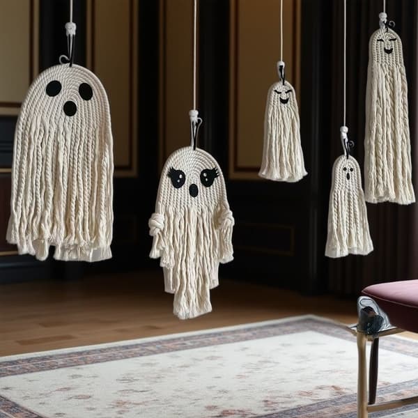 Handvävd Spöke Bomullsrep Hängande Dekoration – Halloweenfest Boho Makramé Prydnad Ghost 2
