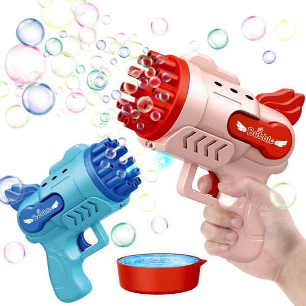 2 ST Bubble Gun med ljus och 12 hål, 2022 Upgrade Bubble Machi