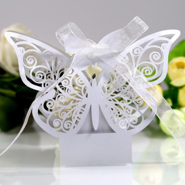 10 stk gaveeske papp hult design Stilig lys farge 3d sommerfugl DIY-veske til bryllup Jikaix blå