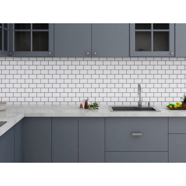 10-arks 3D självhäftande väggplattor, skala och sticka väggplattor, stänkplattor, kakel för kök och badrum (30,5 cm x 30,5 cm)