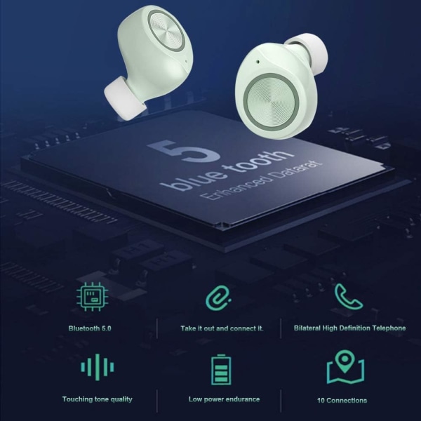 Ekte trådløse ørepropper V5.0 Bluetooth-ørepropper vanntette LED-sport
