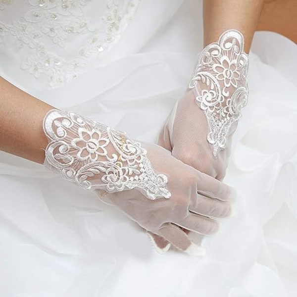 Broderade spetsformella bröllopshandskar Handskar i handledslängd för kvinnor