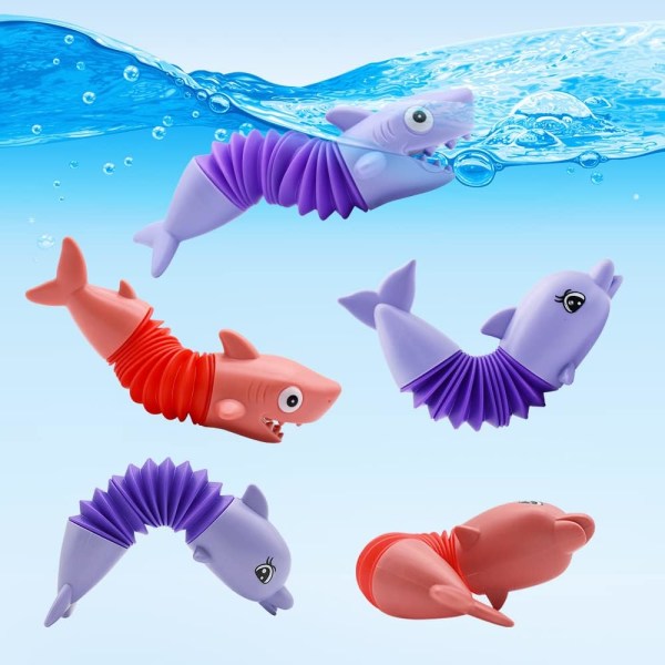2-pakning pop-rør Småbarnsbadeleker, Shark Whale sensoriske badekarleker med pop