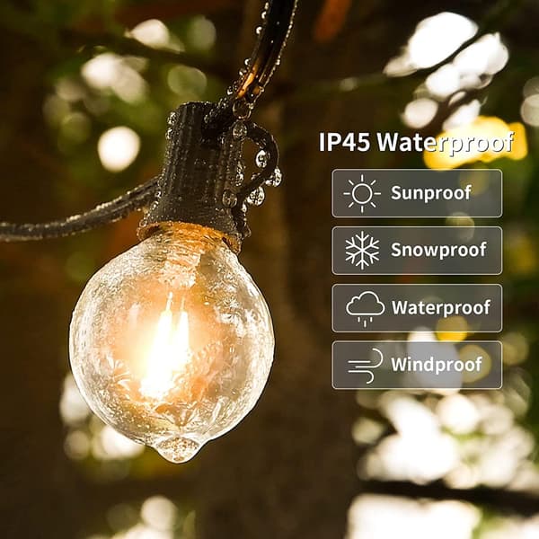 10m Outdoor String Lights, 15+1 G40 LED Bulbs, IP44 Waterproof for Patio and Party, Dimmable with Remote Control 10m