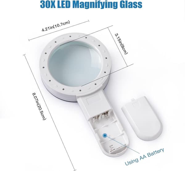 Forstørrelsesglass med lys 30X belyst håndholdt 12 LED for eldre lesing lodding