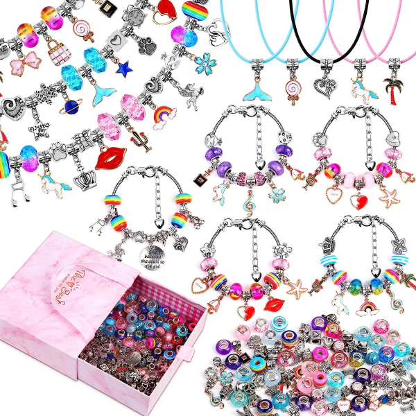 150 stk Charms Armbåndssett Charms Armbånd Smykkeproduksjonssett med perler Armbånd Charms Halskjede DIY Håndverk Gaver