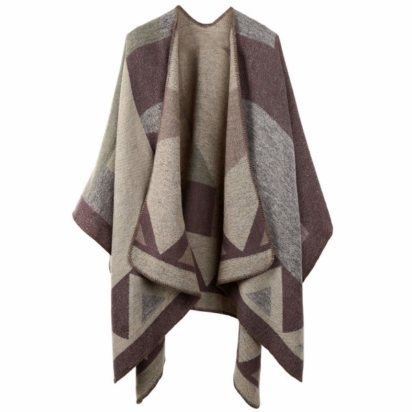 Vintersjal Wrap Poncho Cape - Dam varm öppen front printed Vändbar överdimensionerad filt Cardigan Höst Ylle Spinning Pläd tröja Fleece Scarf