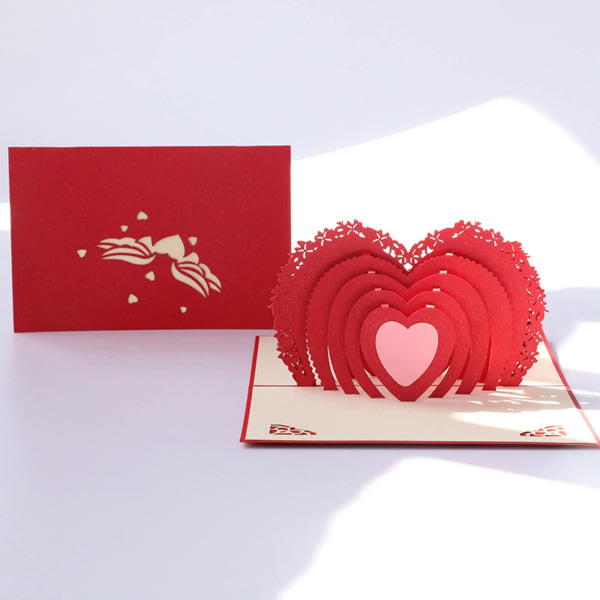 Hjerteformet Valentinsdag 3D Pop Up lykønskningskort med konvolut, 3D håndlavet hjertekort
