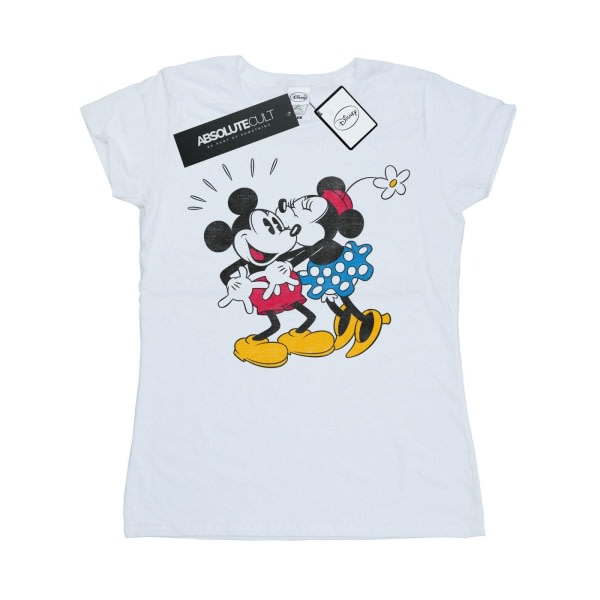 Disney Mickey og Minnie Kiss T-shirt i bomuld til kvinder/damer S Wh Hvid S