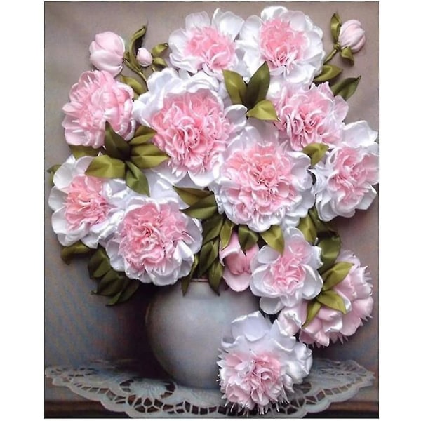 5d Diamond Dot Painting Diy By Number Kit Full Drill Pink Flowers In Vase Canvas Pictures Ar
