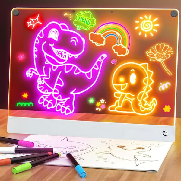 Oppladbart LED-tegnebrett, viskbart DIY-lysskrivebrett for barn White border 30×20cm