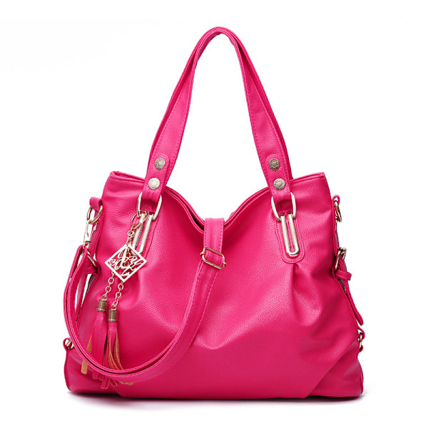 Dam Handväska Axelväska Crossbody Bag Mjukt Läder Stor Väska Rose Red