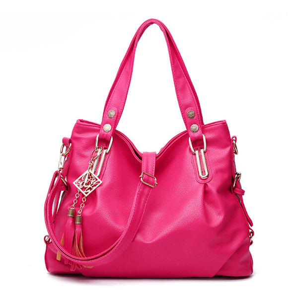 Dame Håndtaske Skulder Crossbody Taske Blødt Læder Stor Taske Rose Red