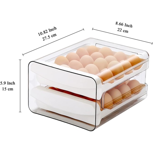 Kylskåpsäggbricka, 40 galler/2 lager Kylskåpsägghållare, Kylskåpsägglåda, Kylskåp Förvaringslåda för färska ägg (1 st)