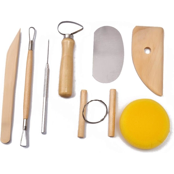 Teacher's Edition 8-delad keramik- och lerskärningsverktyg med vändbara släta trähandtag.