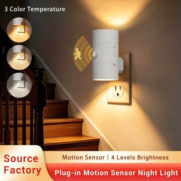 Plug-in Bevægelsessensor LED Natlampe, 3 Farvetemperaturer til Gang Trapper Soveværelse, 2-pak Black 2pcs