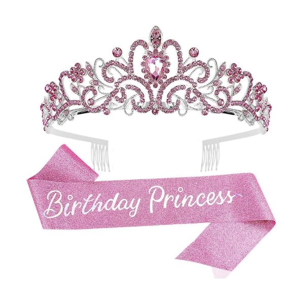 Fødselsdagspige Kronprinsesse Krone Med Fødselsdagssløjfe Til Kvinder Festartikler Pink