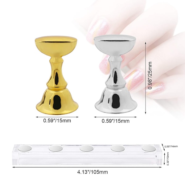 1 sett akryl negledesign treningsstativ magnetiske neglholdere