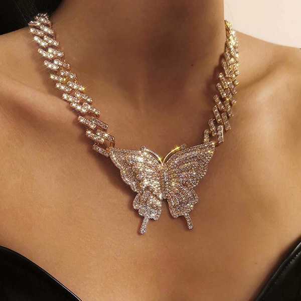 Chunky Crystal Choker halsband Butterfly hänge halsband kubanska