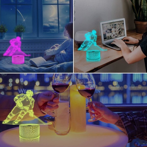 Jääkiekko 3D-lamppu, halo Bedside Illusion Night Light Laser
