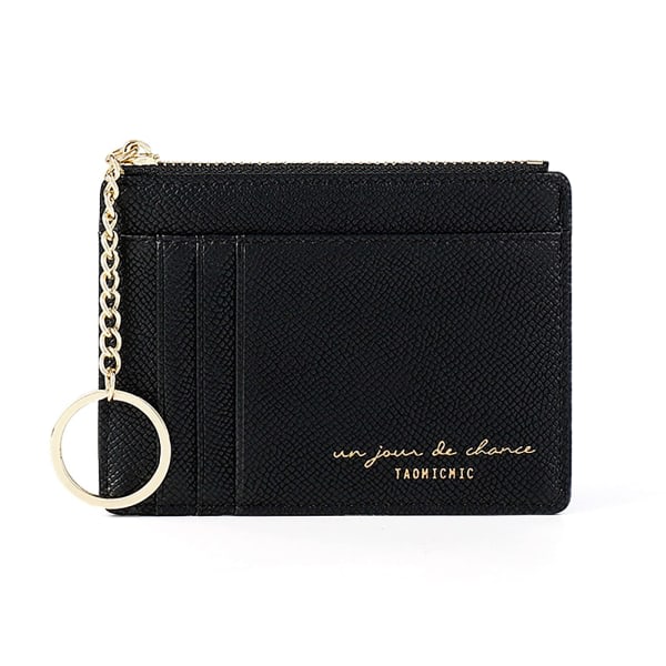 Smal liten plånbok för kvinnor, minimalistisk plånbok, plånbok för kreditkortshållare, RFID-blockerande plånbok med framfickor Söt (svart)
