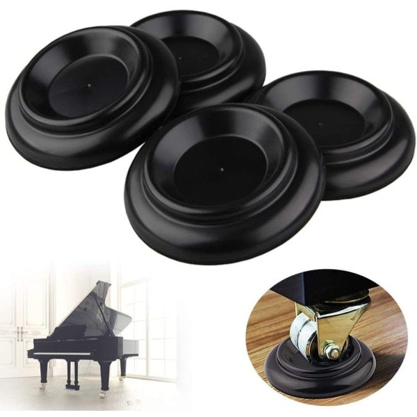 4 Styck Piano Coaster Set med skumstötfångare Pianohjul Solida hjul för Piano ABS Möbel Fotkuddar Svart