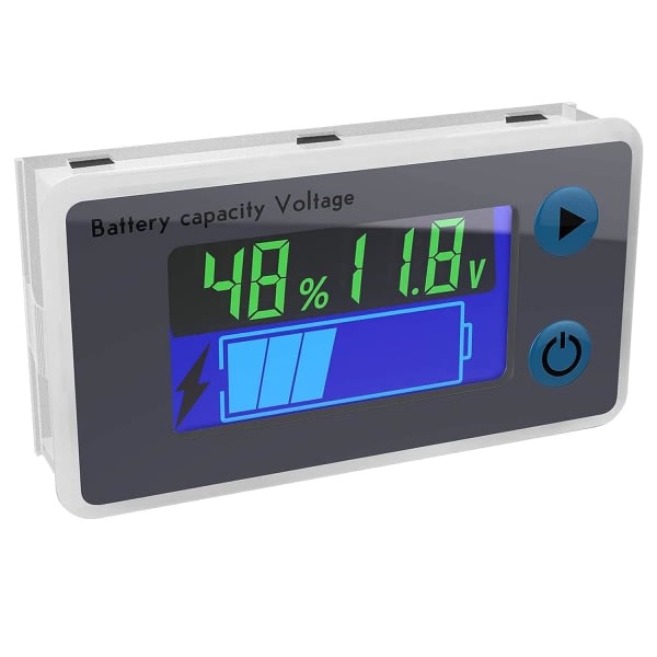 Multifunksjonsvoltmätare 10-100V LCD batterikapasitetsmonitor Temperaturdisplay (12V)