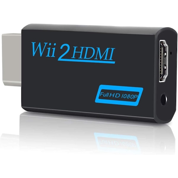 Wii till HDMI-konverterare, Full HD 1080P videoadapterkonverterare med 3,5 mm ljud och HDMI-utgång, stöder alla Wii-visningslägen - Svart