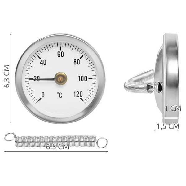 Kiinnitystermostaatti 0-120°C - Termometri silver 80