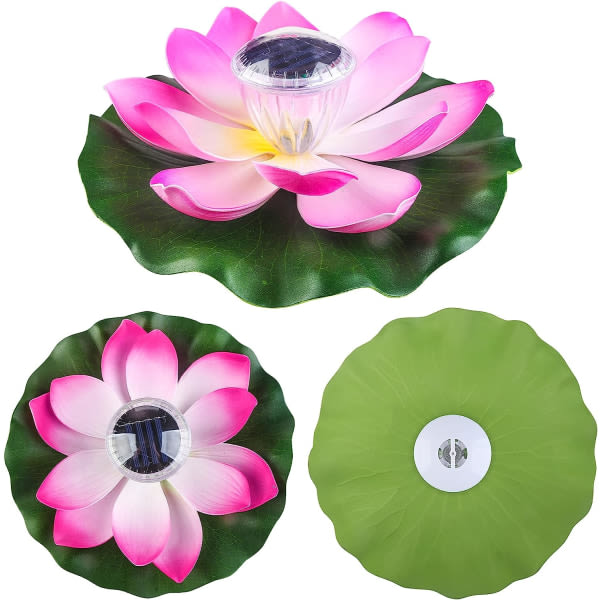 Flytande poolljus, soldrivet dammljus, fargeskiftande flytande lotusblommaljus for dammdekoration (rosa)