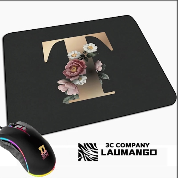Liten spillmatte Gyllen initialt navnmønster Kawaii musmatte Gamer Mini datamaskin Anime matte Gummimatte PC-tilbehør Matter GG002048 GG002048 20x25cm