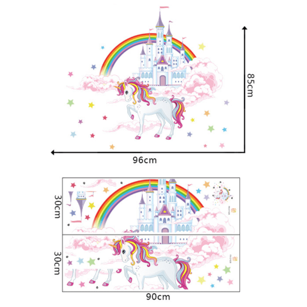 Rosa regnbue slott enhjørning veggdekorasjon for barnerom