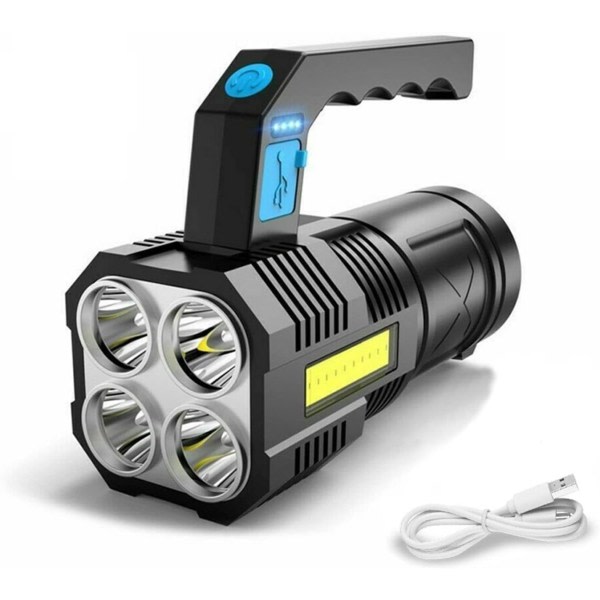 Superkraftig LED-ficklampa Uppladdningsbar COB vattentät arbetsficklampa och bärbar nödficklampa med 4 lägen