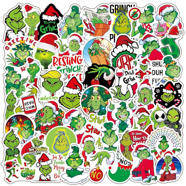 Ghyt Grinch-klistremerker | 50 stk | Vanntett vinylklistremerke