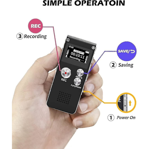 Digital Röstinspelare 32GB Med Uppspelning För Föreläsningar - USB Laddningsbar Diktafon Uppgraderad Liten Bandspelare-X44- 32GB