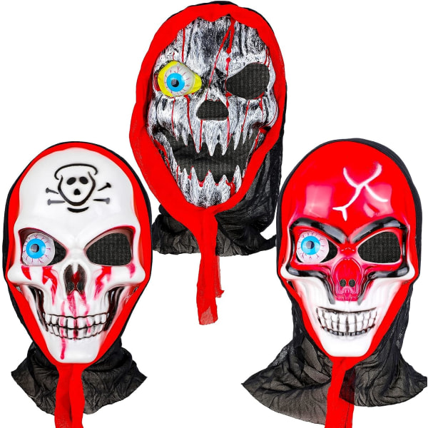 Qpout 3 ST Halloween Skrämmande masker för vuxna/barn, Skull Cosplay Mask