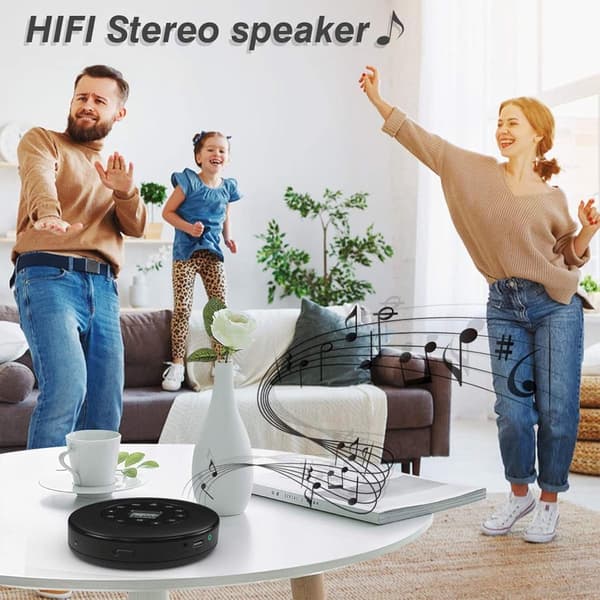 Bærbar Bluetooth CD-afspiller Genopladelig MP3 USB Stødsikker Sort Black