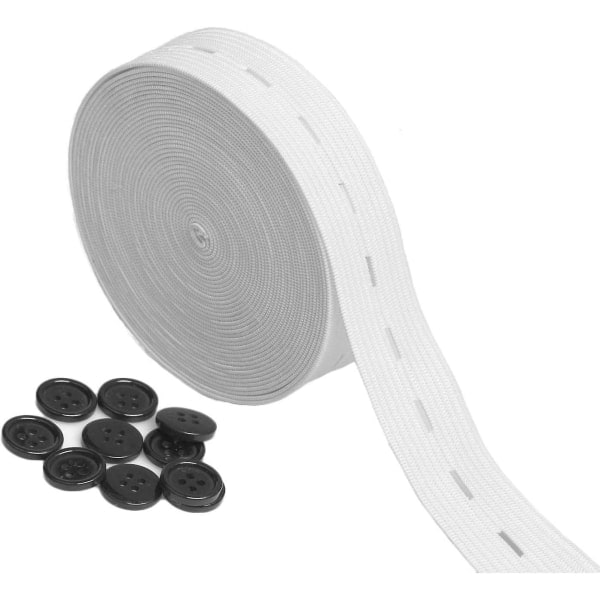 3/4" av 5yd hvit elastisk knapphullssnelle med 10 sorte harpiksknapper