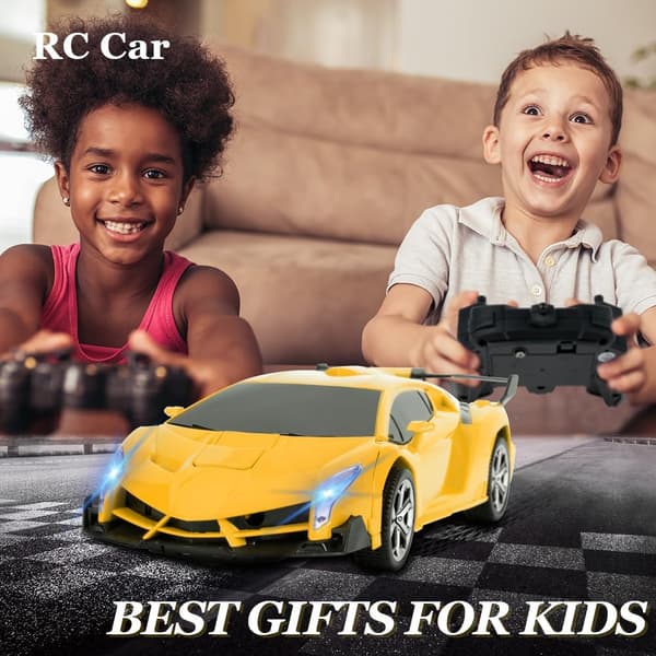 Remote Control Car, 1:18 Transforming Toys Remote Control Transform Car, 2-in-1 Transform Robot Toy with 2.4 GHz Remote Control-FF- Gul - Lamborghini