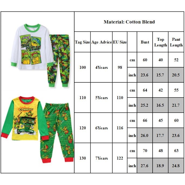 Barn Teenage Mutant Ninja Turtles Pyjamas Set med långa ärmar A A 110cm