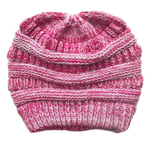 Dam Vintervarmer Stickad Lue Strikket Messy Hat Rose Red(Mix)