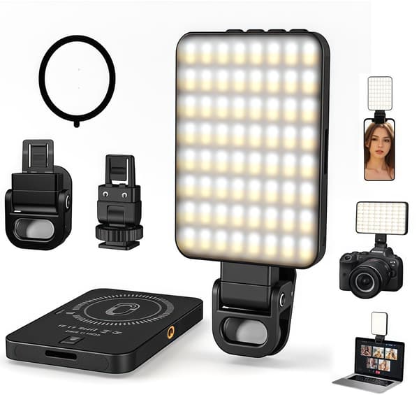 LED Selfie Lys 128 LED'er 3 Tilstande 10 Lysstyrkeniveauer Magnetisk til Telefon Kamera Bærbar Sort