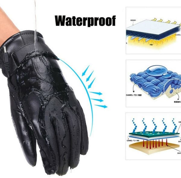 Opvarmede handsker USB genopladelige touchscreen læder 3 temperaturindstillinger sort