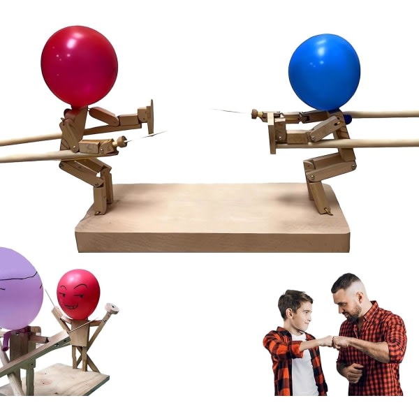Ballon Bamboo Man Battle Strategispil, Håndlavede træhegndukker Ballonkampbrætspil, Wooden Bots Battle Party Games [DB] A med 5 mm plade